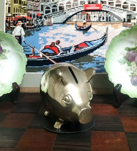 Vintage brass piggy bank - brass,