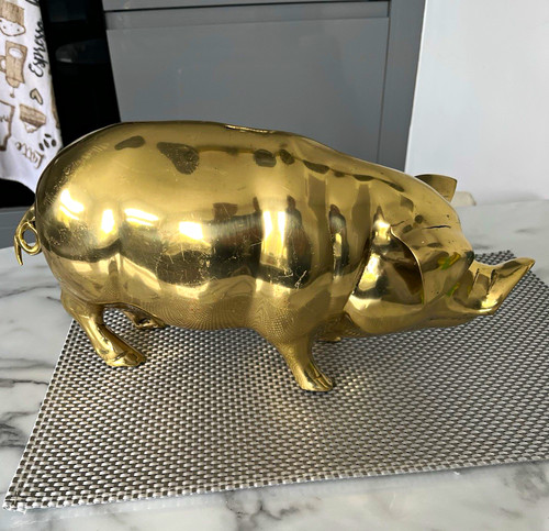 Large brass pig figurine - brass,