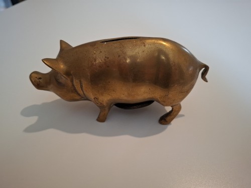 Brass pig money box - money,