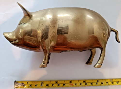 Vintage brass pig money - brass,