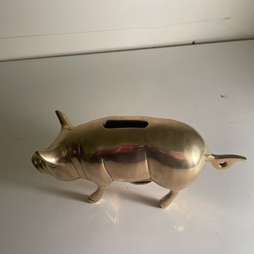 Brass piggy coin bank - coin,