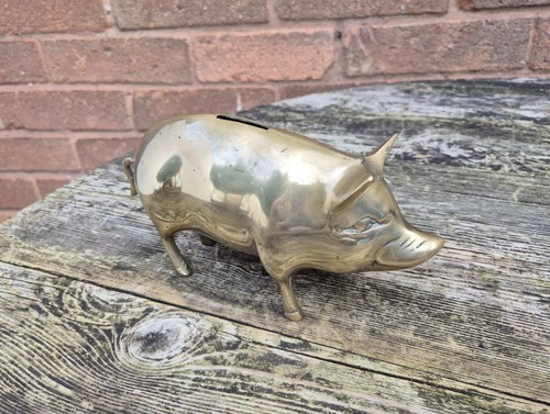 Vintage brass piggy bank pig - brass,