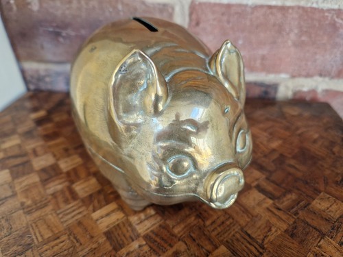 Vintage pig brass piggy bank - brass,