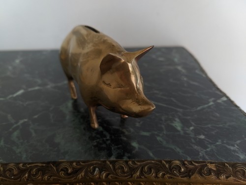 Vintage solid brass piggy - brass,