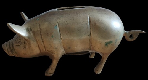 Vintage brass pig - vintage, money