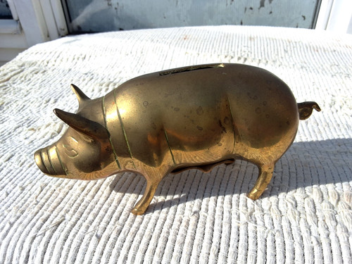Vintage solid brass money box - solid,