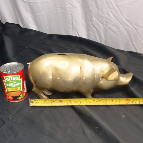 Large brass pig money - brass, box